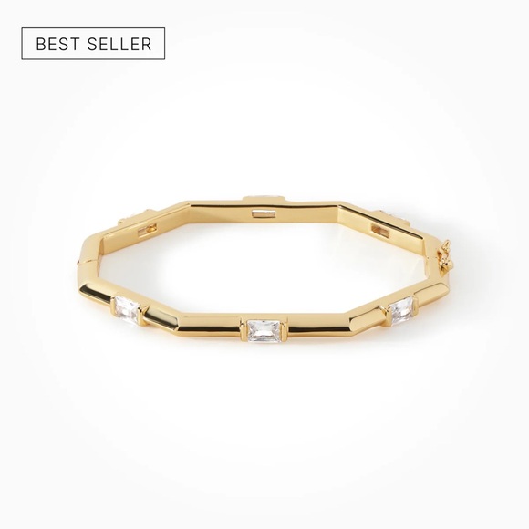 $289 Ora Ana Alea Lock Gold CZ Baguette Bangle Bracelet
